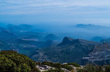 Beautiful panorama on the mediterrainean sea from the GR 221 Tramuntana mountains, Mallorca, Spainの写真素材