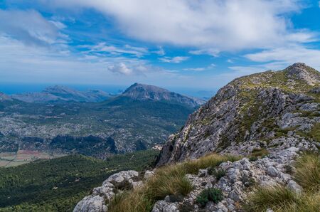 Beautiful panorama from the GR 221 hiking in the Tramuntana mountains, Mallorca, Spainの写真素材