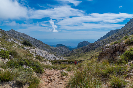 Hiking in the mountains of Tramuntana, Mallorca, Baleares, Spainの写真素材