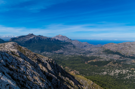 Puig de Massanella and Major in Tramuntana mountains, view while hiking on GR 221, Mallorca, Spainの写真素材