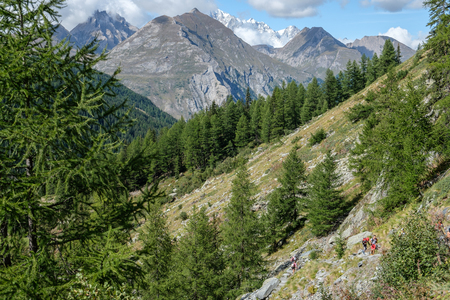 View of Mont Blanc mountain range from Aosta valleyの写真素材