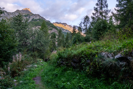 Sunrise while hiking in aosta valley, Italyの写真素材