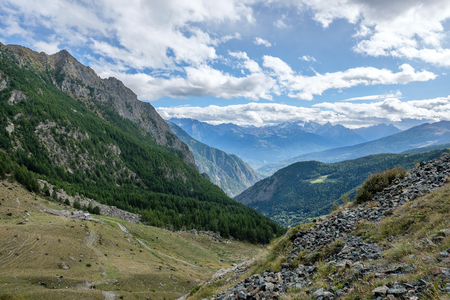 View of Gran Paradiso mountain range in Aosta valley, Italyの写真素材
