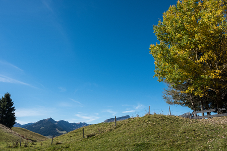 Beautiful landscape with peak Ifen in Kleinwalsertal valley, Austriaの写真素材