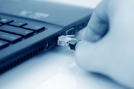 Internet connection to your laptop via a network cableの写真素材