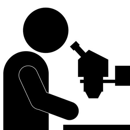 Man sitting at the microscope repairsのイラスト素材
