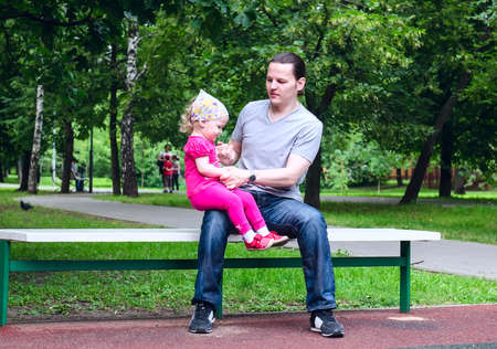 Father and daughter walk Parkの写真素材