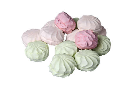Gentle multicolored marshmallows flows like isolated on whiteの写真素材