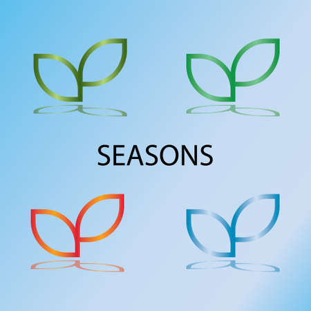 Seasons. Sprout mockup eco logo, green leaf seedling, growing plant. Abstract design concept for eco technology theme. Vector illustrationのイラスト素材
