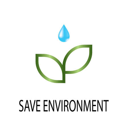 Sprout mockup eco logo, green leaf seedling, growing plant. Abstract design concept for eco technology theme. Ecology icon. Save environment drop waterのイラスト素材