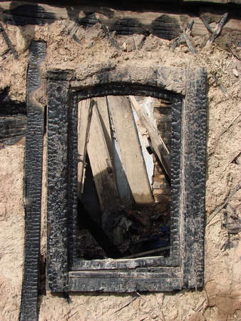 Alone aged ruined urban windowの写真素材