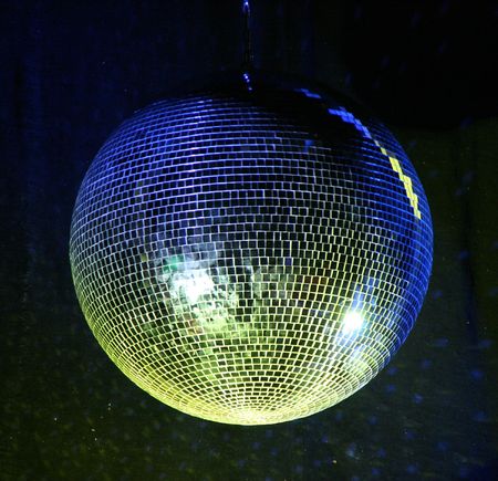 Blue disco seiling lighting mirror-ballの写真素材