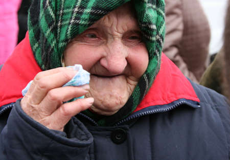Old Ukrainian country sad granny portraitの写真素材