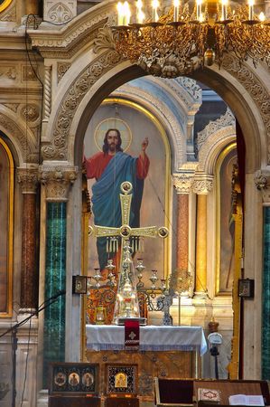 interior of aged traditional russian orthodox cathedral