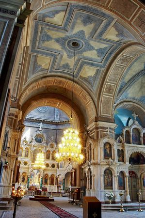 interior of aged traditional russian orthodox cathedralのeditorial素材