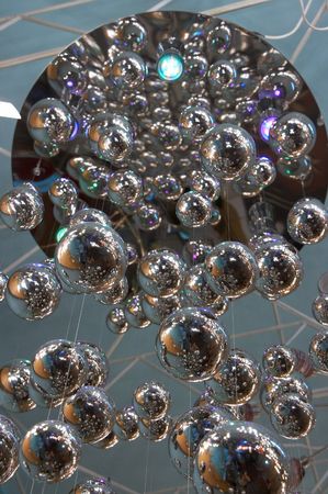 Colored shiny glass spheres chaotic backgoundの写真素材