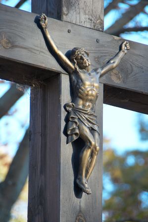 Holy cross with figure of crucified Jesus Christ の写真素材