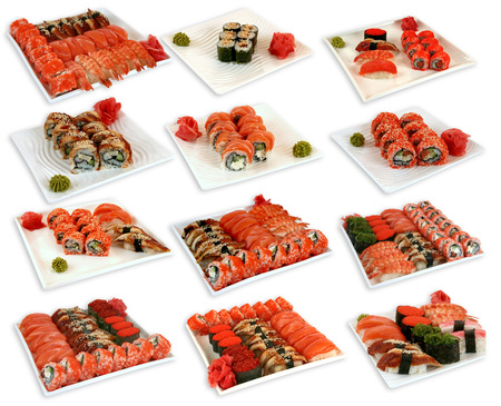 Set of various japaneese cuisine meal sushiの写真素材