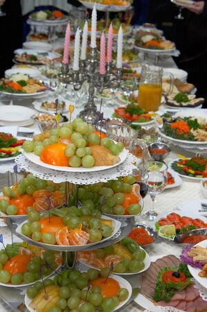 Traditional European festive holiday dinner mealsの写真素材