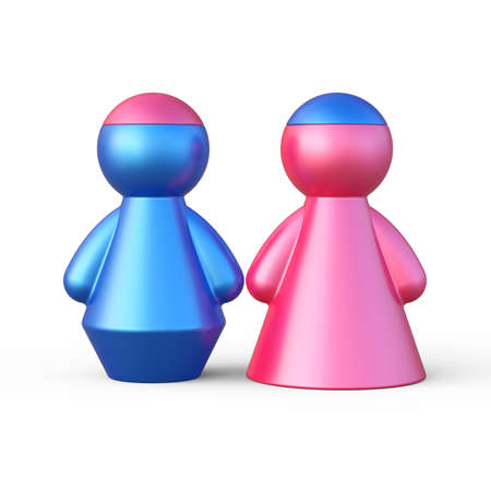 Abstract concept with figures of man and woman. Exchange brain. 3d render.の写真素材