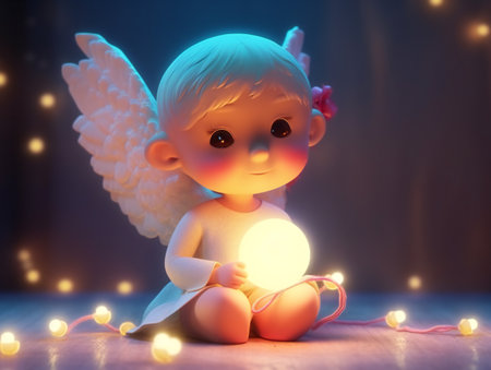 Cute Cartoon Angel. Holiday Easter Wallpaper. AI Generative Illustration.の素材