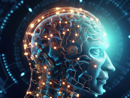 Abstract conceptual background symbolizing the similarity of the work of the human brain with artificial intelligence. Generative AI.の素材