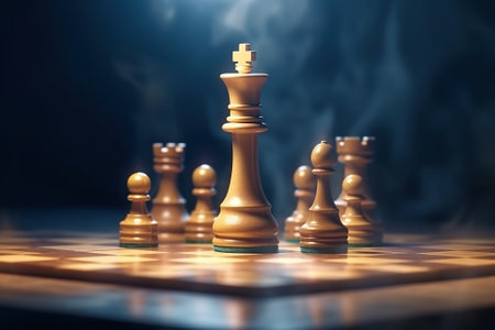 Abstract leader success conceptual image with chess king. Generative AI.の素材