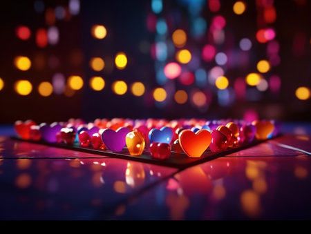 Beautiful festive background with birthday gifts. Generative AI.の素材