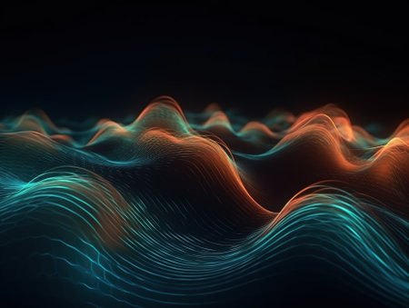 Abstract background with beautiful multicolored wavy surface. Generative AI.の素材