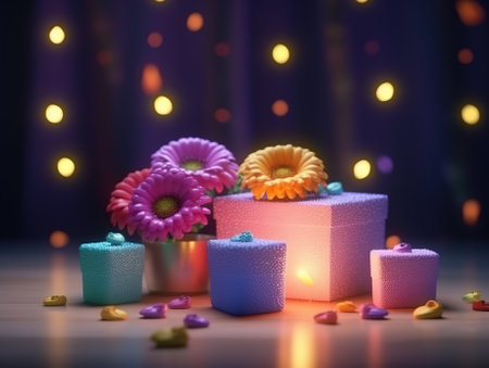 Abstract festive background with gifts for a greeting card. Generative AI.の素材