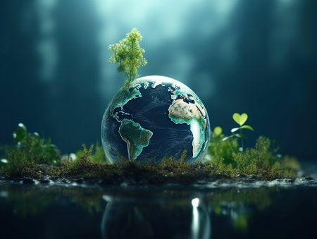 Abstract conceptual background devoted to the protection of the environment of planet Earth. Generative AI.の素材
