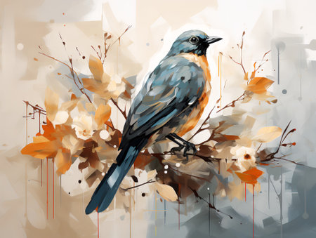 Abstract background with bird. Oil painting in the style of impressionism. Generative AI.の素材