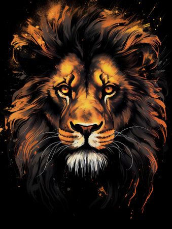 Portrait of a majestic lion on a black background. Generative AI image.の素材