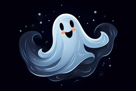 Cute cartoon ghost. Template for a greeting card for Halloween. Generative AI image.の素材