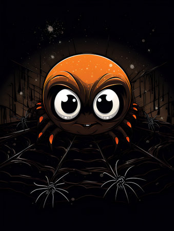 Cute cartoon spider. Template for a greeting card for Halloween. Generative AI image.の素材