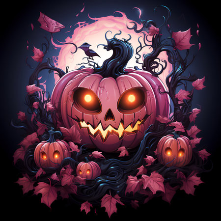 Cute pink Halloween female pumpkin. Generative AI image.の素材