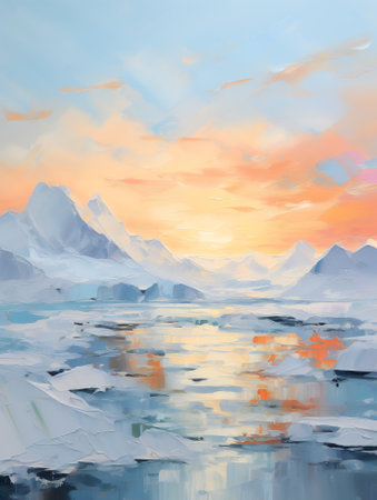 Arctic landscape. Impressionism style oil painting. Generative AI.の素材