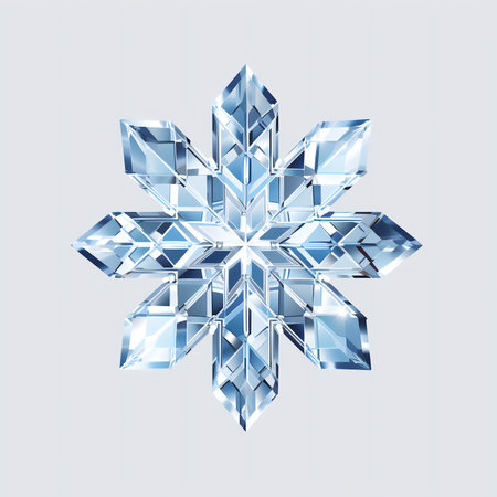 Abstract beautiful decorative snowflake on a light gray-blue background close-up. Generative AI.の素材