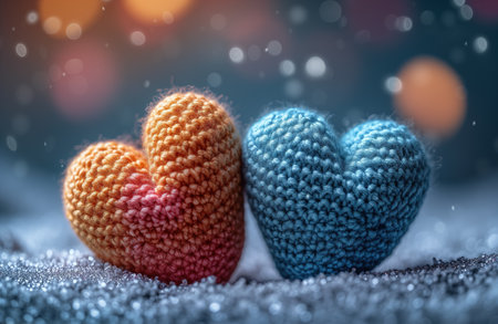 Valentine's Day greeting card with the hearts crocheted. Generative AI.の素材
