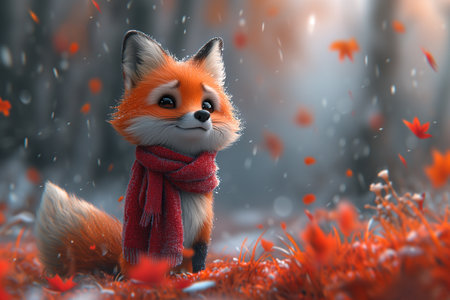 Greeting card on Valentine's Day with a fox in love. Generative AI.の素材