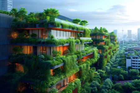 Ecological city of the future. Generative AI.の素材