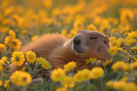 The groundhog woke up in the spring. Generative AI.の素材