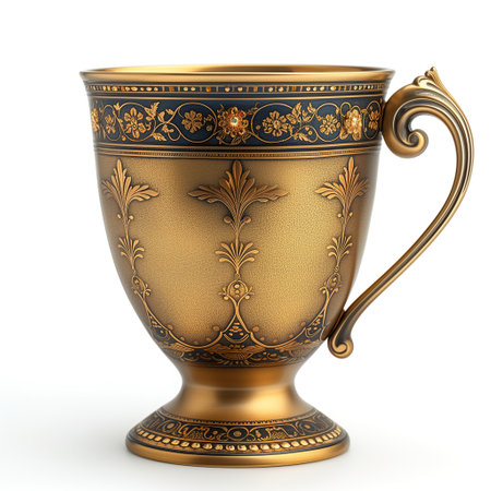 Golden winner cup on a white background. Generative AI.の素材