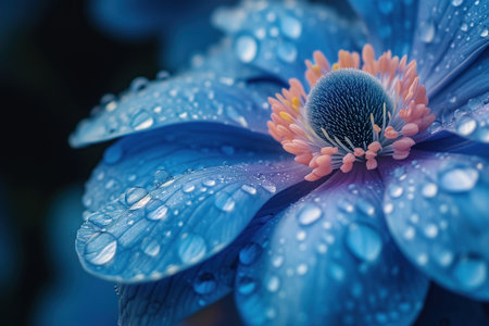 Macro photo of a beautiful flower covered with dew drops. Generative AI.の素材