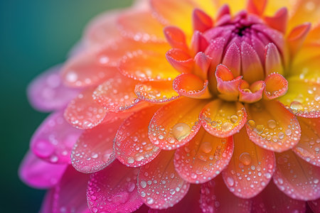 Macro photo of a beautiful flower covered with dew drops. Generative AI.の素材