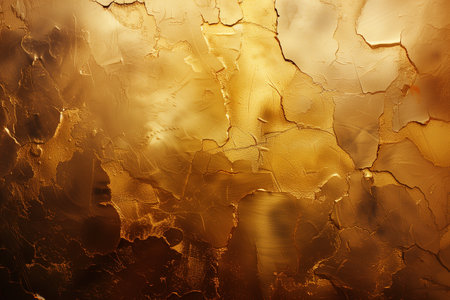 Old concrete wall covered with gold paint. Abstract background. Generative AI.の素材