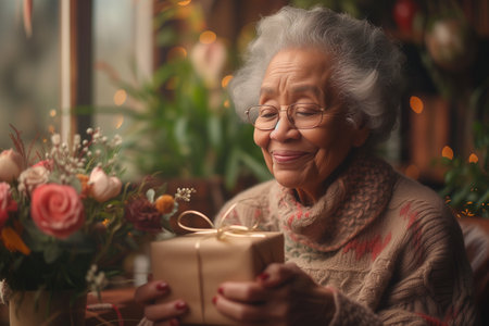 My beloved grandmother received a gift for her holiday. Generative AI.の素材