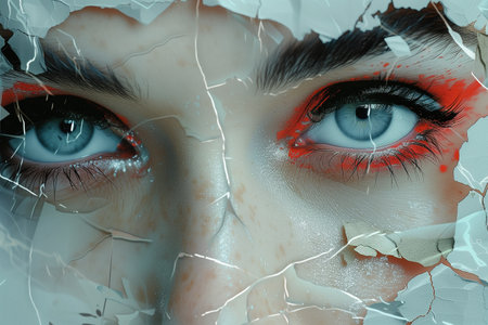 Abstract grunge collage with the face of a beautiful woman. Generative AI.の素材