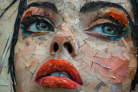 Abstract grunge collage with the face of a beautiful woman. Generative AI.の素材