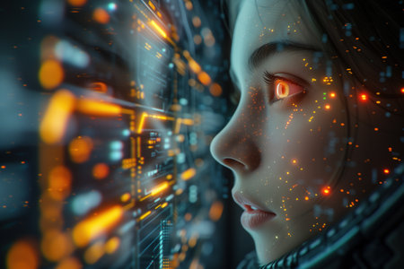 Portrait of a beautiful young cybernetic woman. Generative AI.の素材